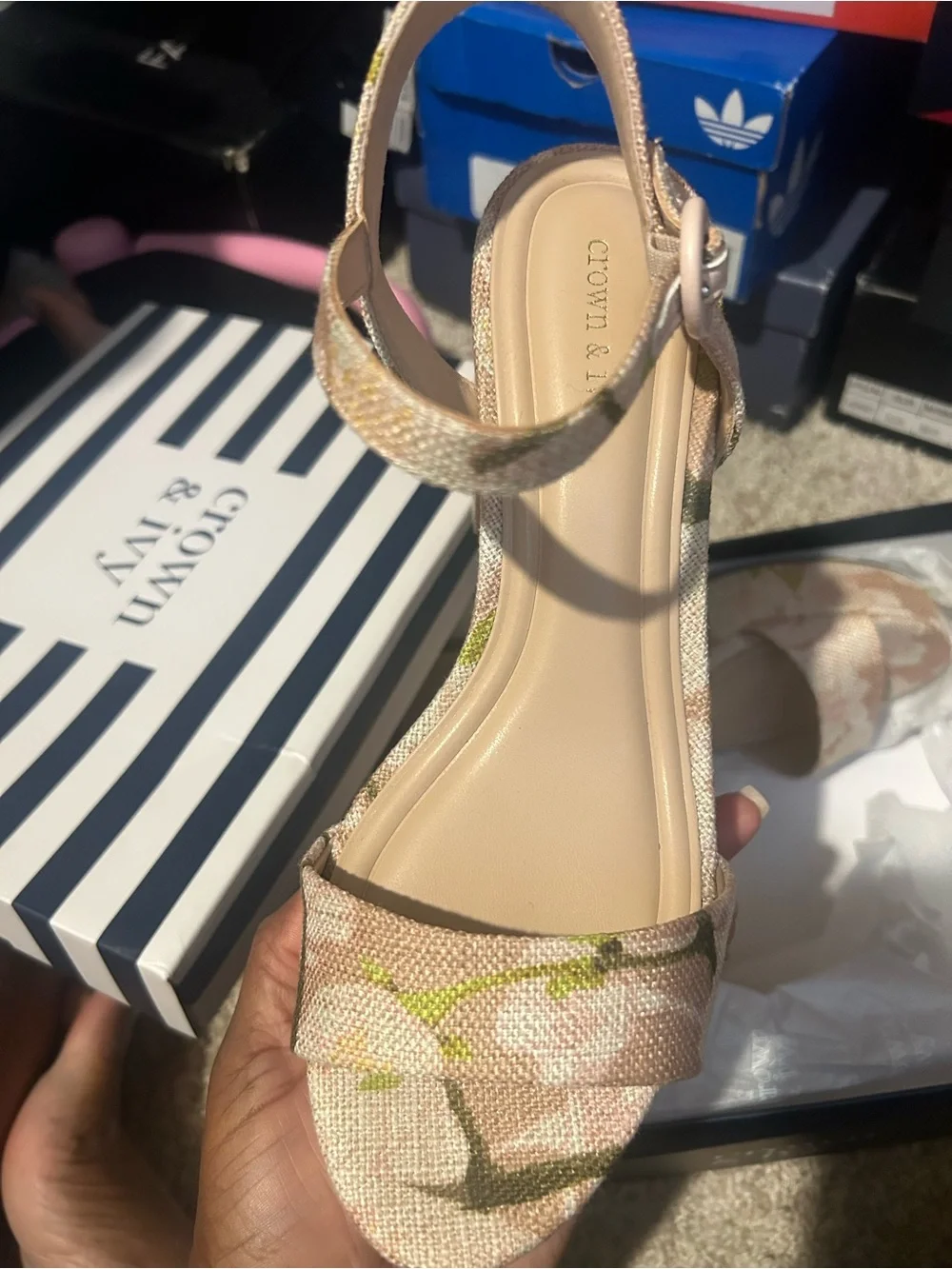 crown & ivy Pink Floral Platform Block Heel Sandals